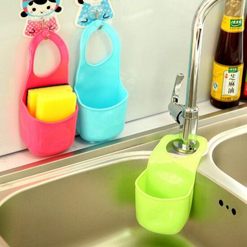 Kitchen Bath Rack Snap Fastener Sink Hanging Storage Basket 1pc